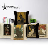 Tarot Card Pattern Cushion Cover Decorative Shar Pei Dog Pillow Case Retro Cat Home Sofa Linen Print Pillows Cover Funda Cojin - Love My Store Online